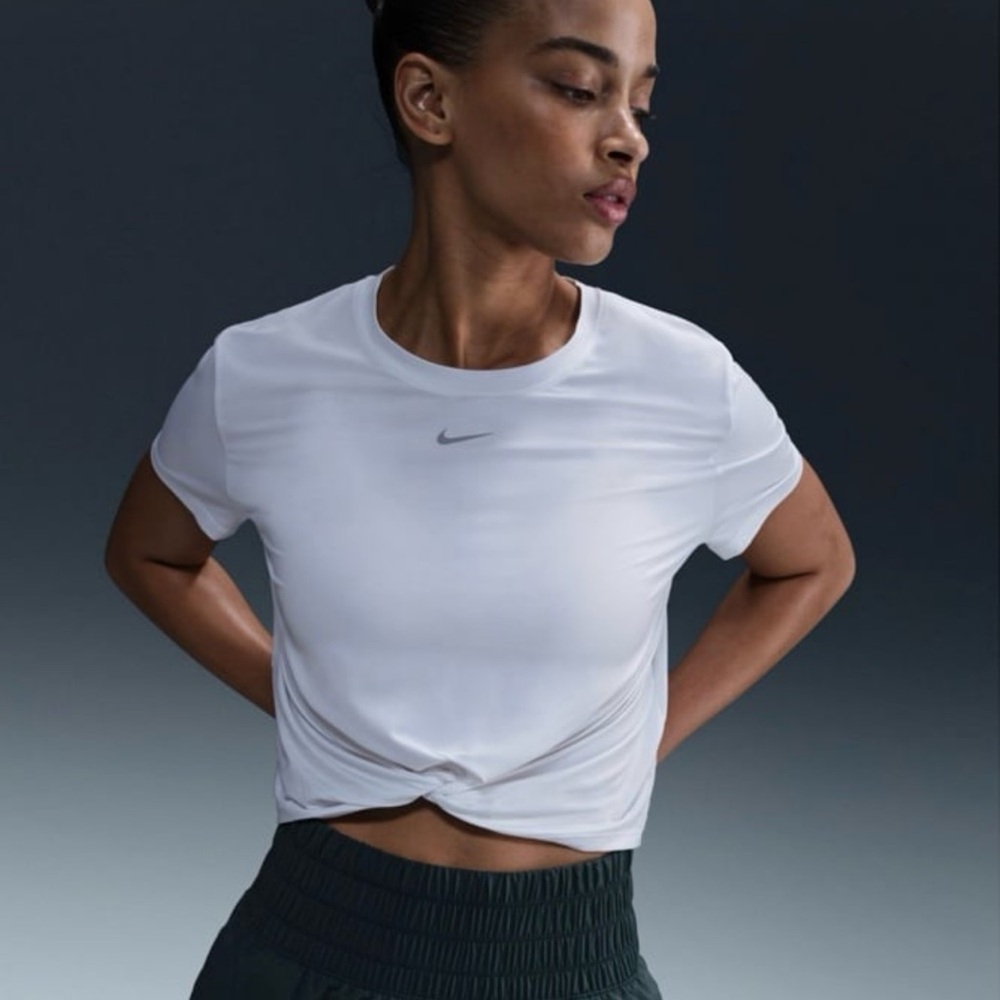 Nike White Twist-Front Short Sleeve Athletic Tee